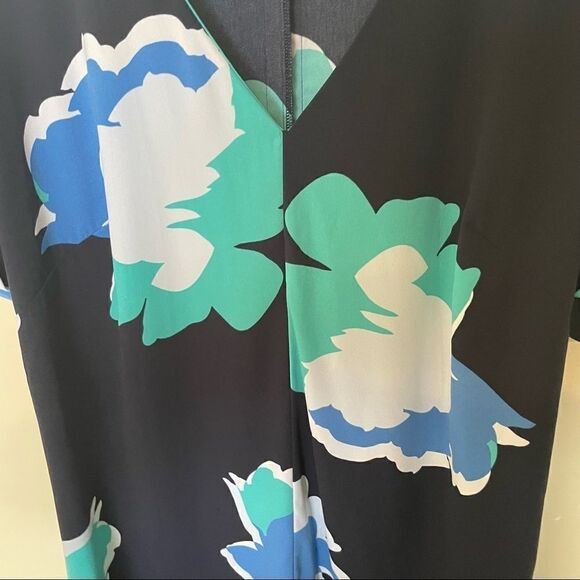 A new day floral shift dress navy teal white size Large decorative button back - Picture 3 of 9